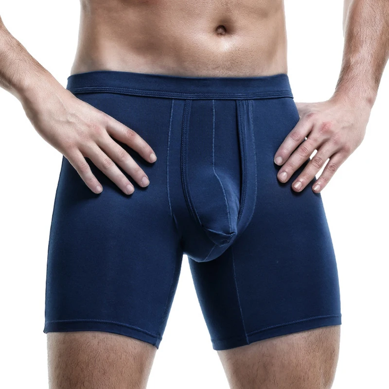 

Sexy Underwear Men's Boxers Shorts Modal Panties Solid Breathable Separation Bullet U Pouch Mid Waist Long Leg Underpants Cueca