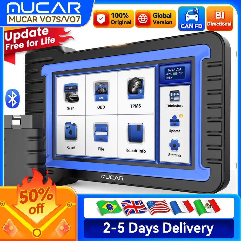 MUCAR VO7S/VO7 OBD2 Scanner Full System Diagnose 28 Reset Diagnostic Tool ECU Coding Bi-directional Update Free for Lifetime