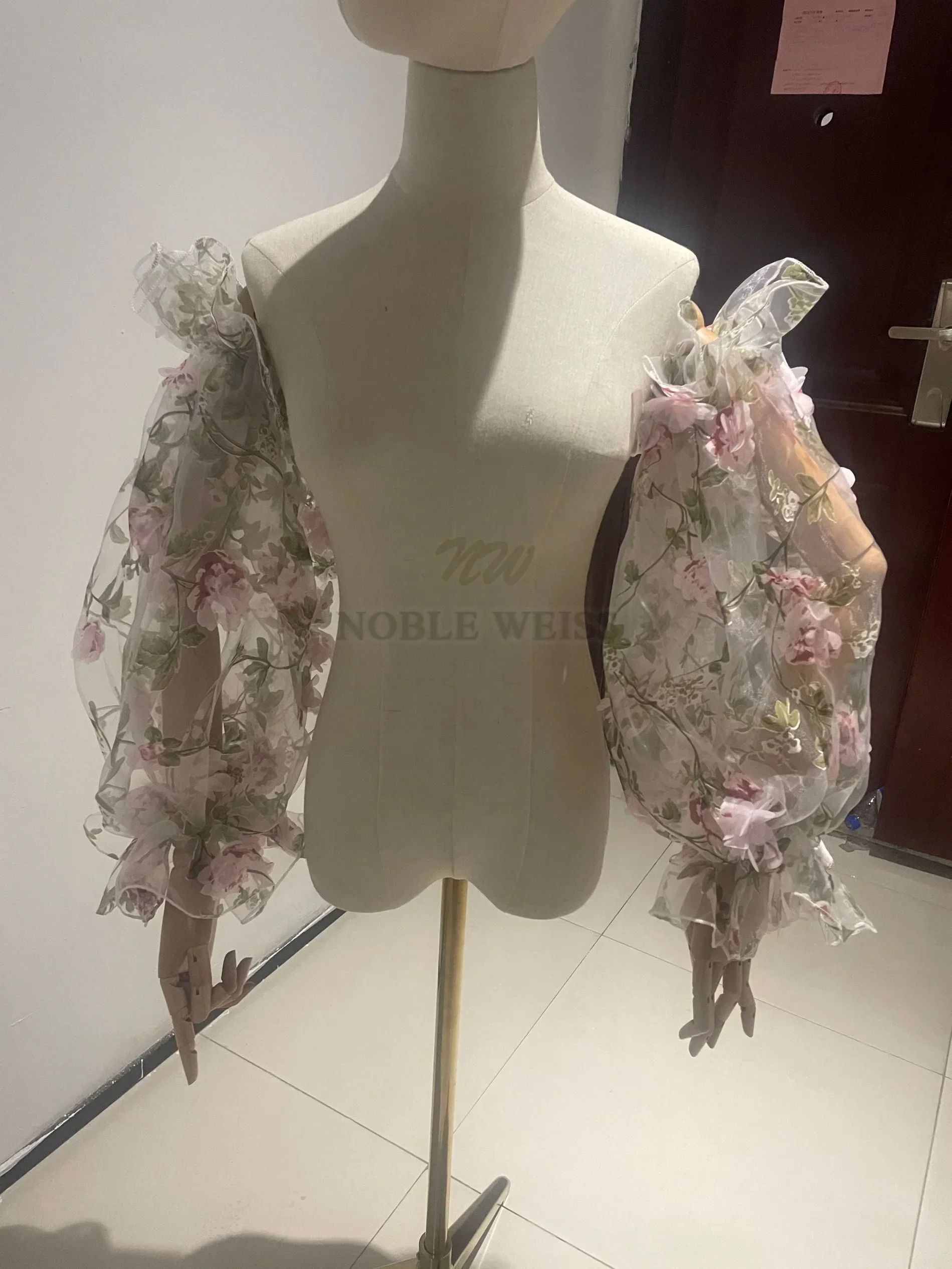 Flowers Bubble Sleeve Gloves Pattern Bride Wedding Dress Covered Arm One Pair Seperate Sleeve Removeable Customized