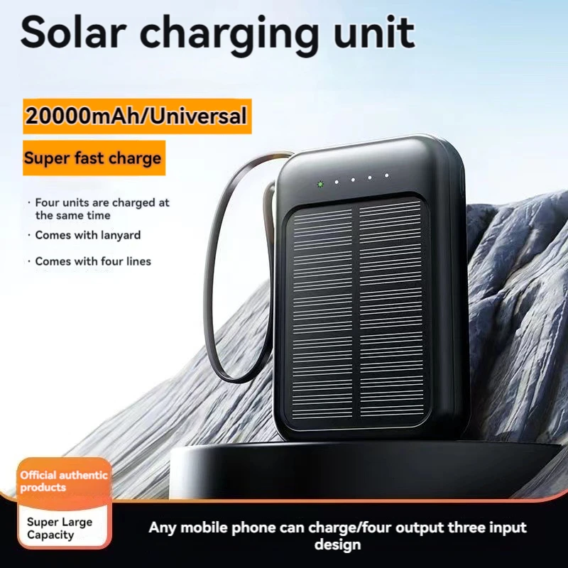 

Comes with 4-wire solar power bank, 20000mAh fast charging, compact and large capacity, suitable for Apple and Android phones