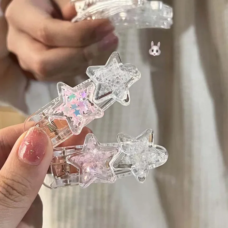 2023Summer New Y2k Transparent Laser Five-pointed Star Hair Clip for Women Korean Sweet Alligator Clip Hair Accessories for Kids