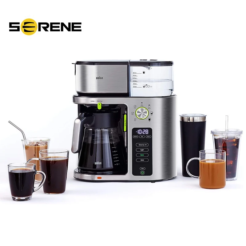 Braun MultiServe 10-Cup), Stainless Steel Coffee Machine Brew Sizes / 3 Strengths + Iced Coffee, Glass Carafe