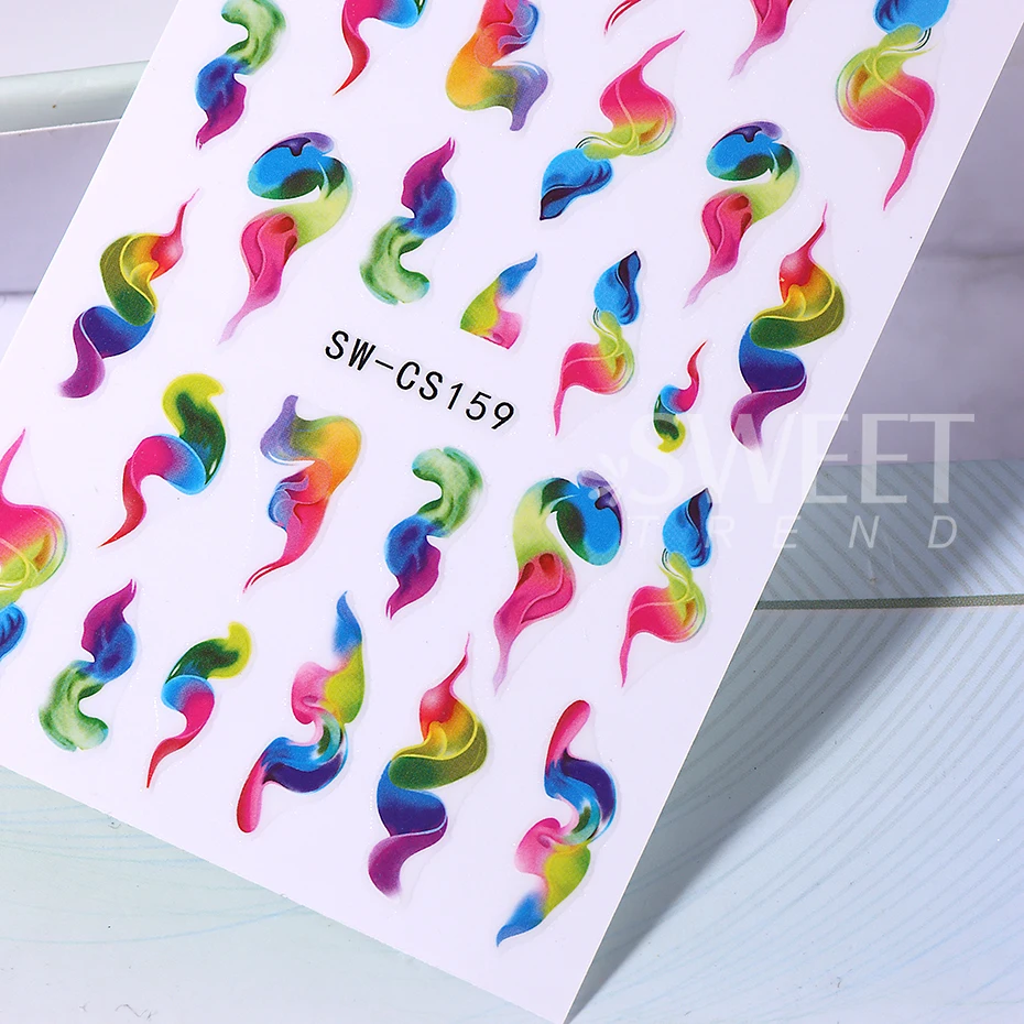 2pcs Ink Blooming 3D Nail Stickers Gradient Abstract Geometric Wave Line Smoke Stripe Y2K Nail Art Sliders Decal Manicure Decor