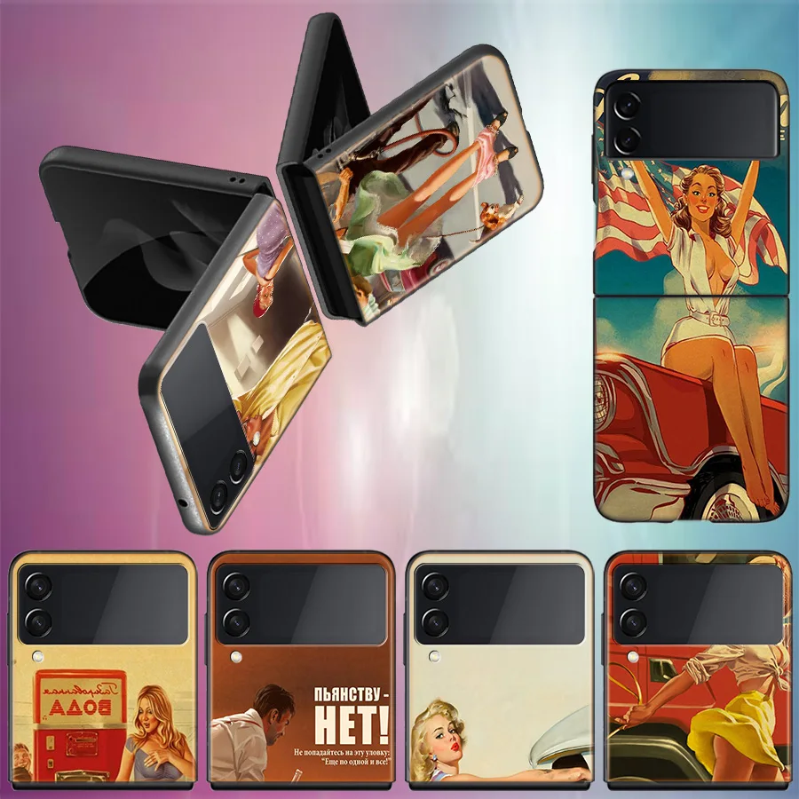 Sexy Pin Up Girl Vintege Per Samsung Galaxy Z Flip 5 4 3 Custodia Rigida Antiurto Per Telefono Z Flip 5 5G Z Flip 5 4 5G Tpu Pc H