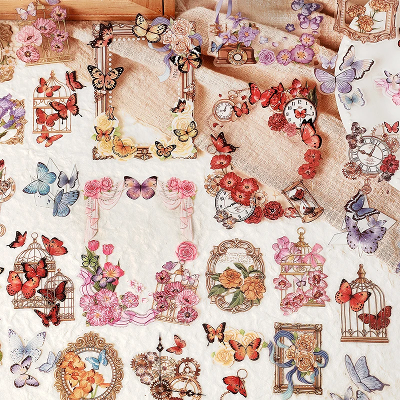 Journamm 15pcs/pack PET Floral Stickers DIY Scrapbooking Collage Junk Journal Creative Stationery Aesthetics Butterfly Stickers