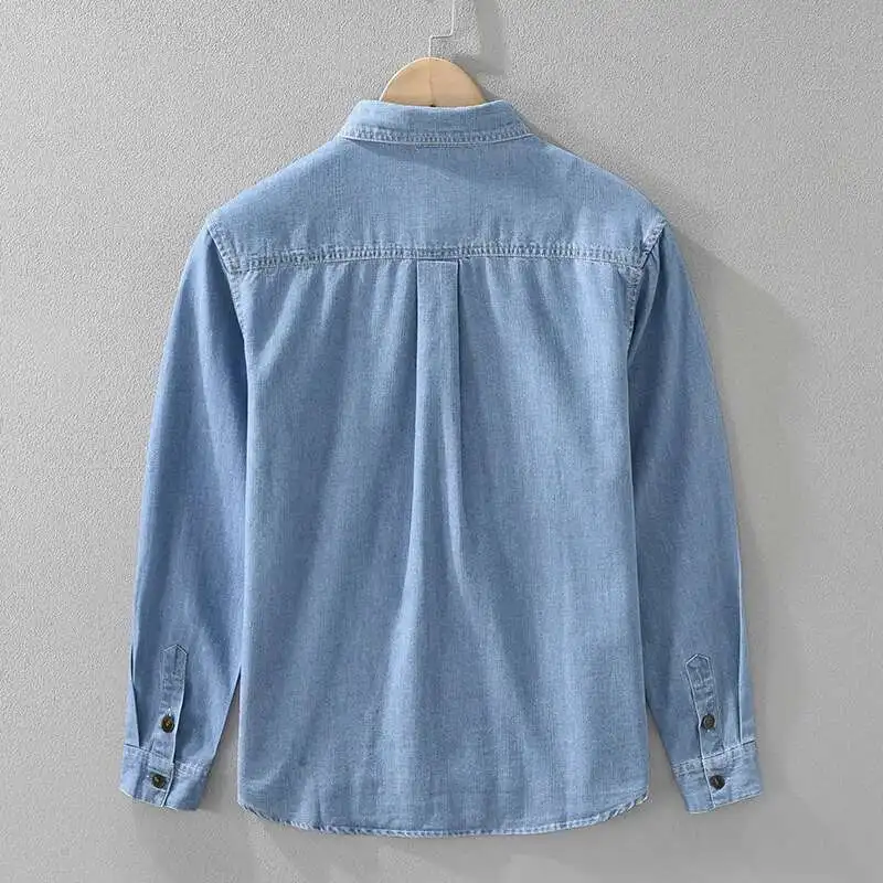 Denim Shirts Men Turn down Collar Long Sleeve Shirts Loose Cotton75% Vintage Jeans Shirt Spring Autumn