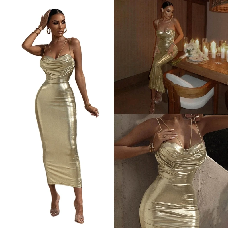 

Women's Bodycon Maxi Dress Sexy Sleeveless Tight Slip Long Dress