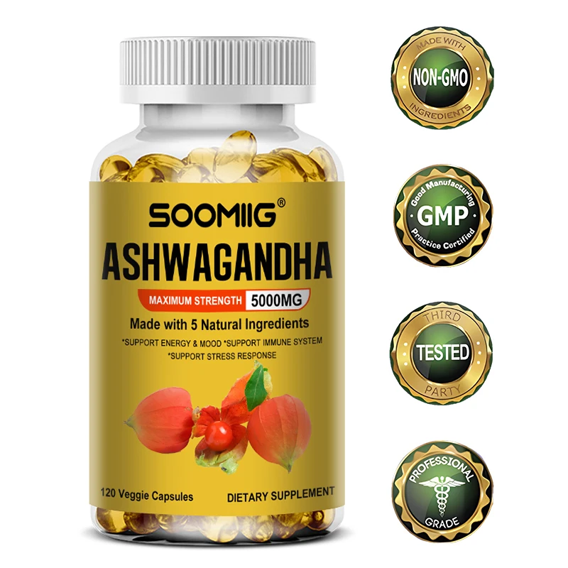 Natural Ashwagandha 5000 Mg Vegetarian Capsules Pure Ashwagandha Root Extract Mood and Stress Immunity Brain and Memory ashwagandha supplement