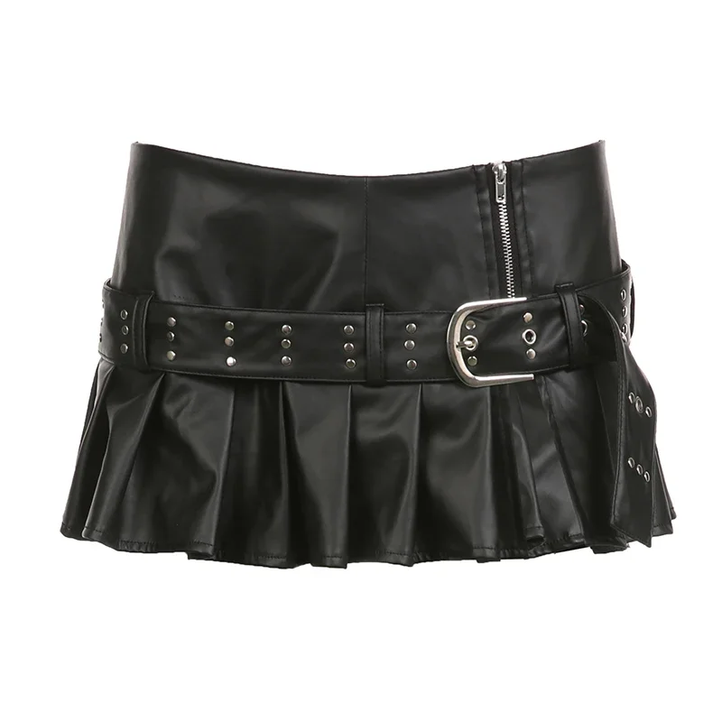 ★ Leey★ LEATHER BUCKLE PLEATED SKIRT BLACK P0000EIR Black Pleated Faux Leather Skirt With Buckles on Luulla