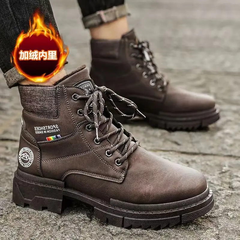 

High Top Boots Men Leather Shoes Fashion Motorcycle Ankle Military Boots For Men Winter Boots Man Shoes Lace-Up Botas Hombre