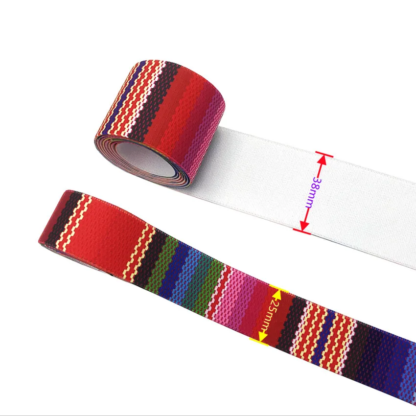 Description Picture 3 of item1M/Lot Gradient Rainbow Print Elastic Webbing 25mm 38mm Width Rubber Band DIY Trim Supplies Clothes Pants Straps Sewing Belt