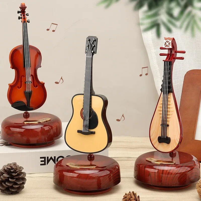 Rotating Music Box Guitar Violin Music Box Birthday Gift Girl Holiday Gift Living Room Creative Decoration Box for A Gift 2