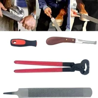 Farrier Tools 14-inch Horseshoe Trimming Sets，Contain Hoof Rasp Horse Nipper Knife  Brush，Professional 4 in 1 Hor 2