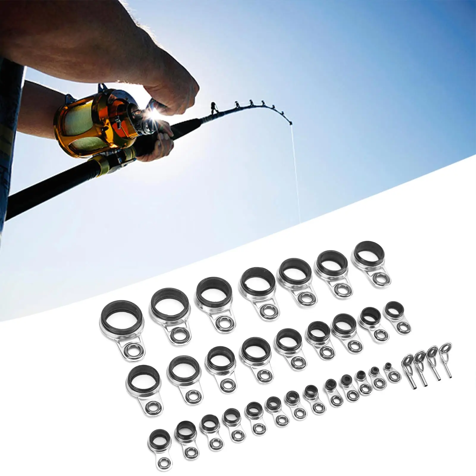Fishing Rod Wire Top Tip Set Stainless Steel Ceramics Fishing Line Guide Rings