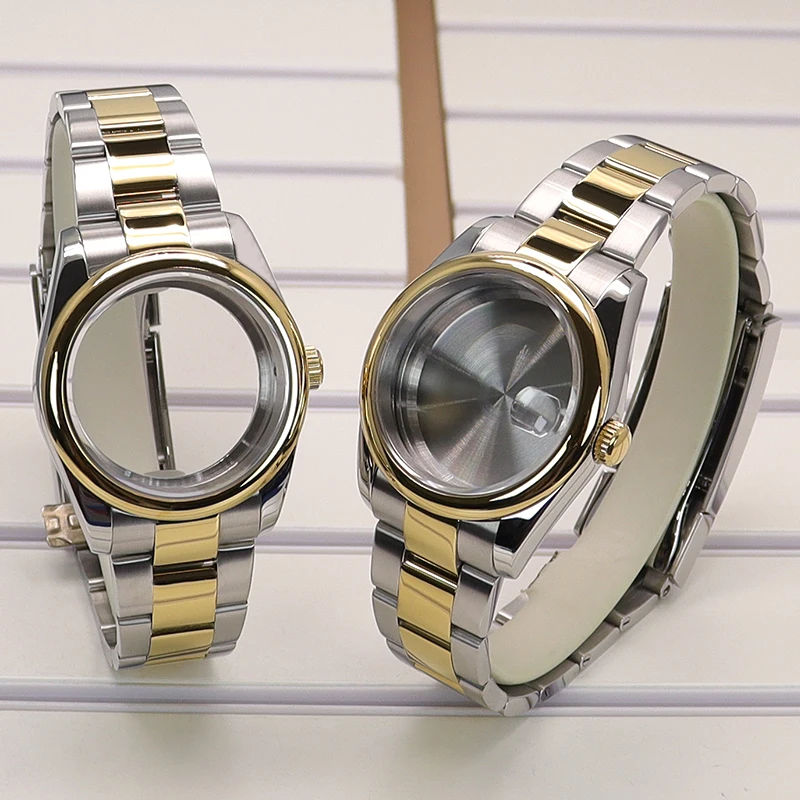 Gold Silvery Luxury Watch Case with Sapphire Accents