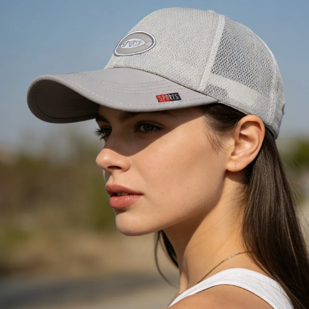 Neue Unisex-Baseballkappe mit langem Schirm und Mesh-Einsatz, atmungsaktiv, Sonnenschutz, Trucker-Hüte für Männer und Frauen, Outdoor-Wander- und Sportkappen – Detail 7