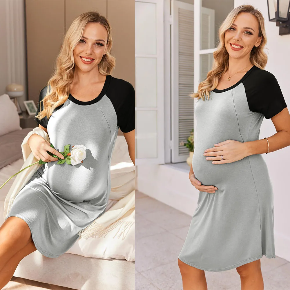 2024 Summer Nursing Gown 3 in 1 Delivery/Labor/Nursing Nightgown Women Maternity Hospital Gown Zipper Breastfeeding Sleepwear 5