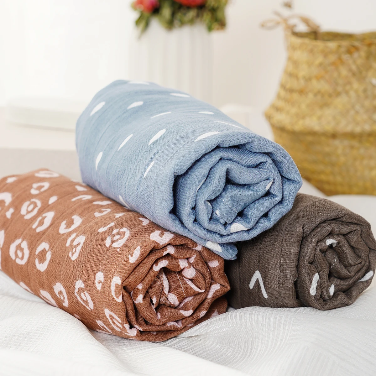 Elinfant 3-delige Bamboe Katoenen Hoes Baby Quilt 100% Katoen Mousseline Inbakdoek Deken Pasgeboren Wrap