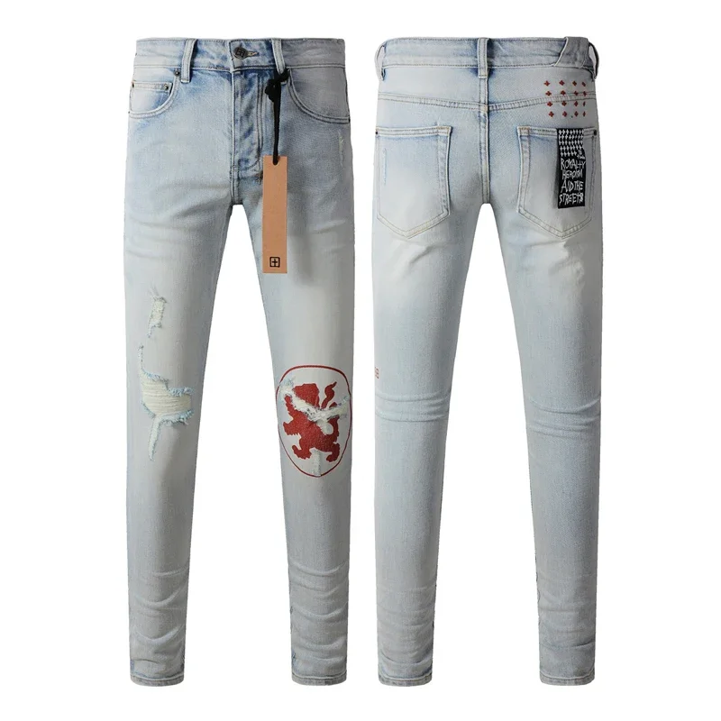 New High Quality Ksubi Cross Jeans American High Street Vintage Fringe Ripped Jeans Men Women Fashion Slim Low Rise Jeans 5