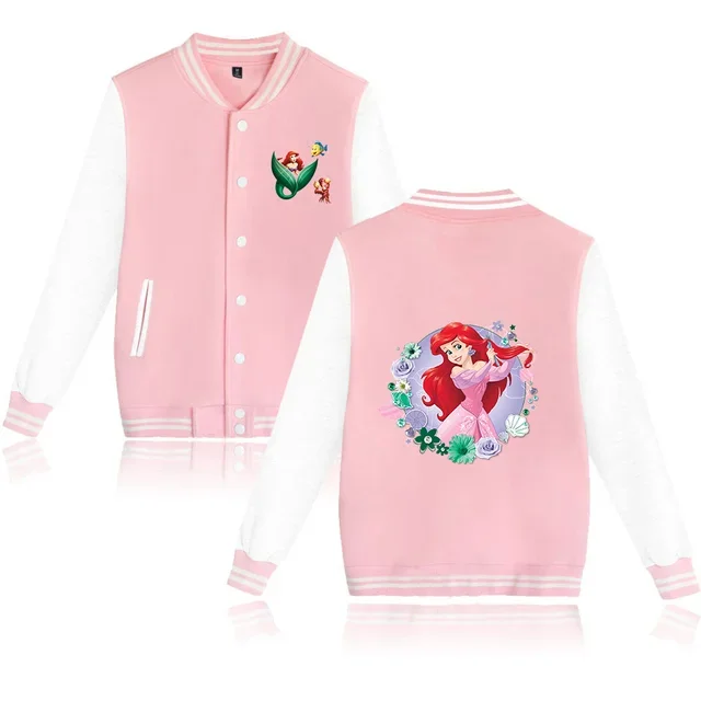 

2024 Disney The Little Mermaid Baseball Jacket Men Women Hip Hop Harajuku Jackets Streetwear Kids Boys Girls Loose College Coats