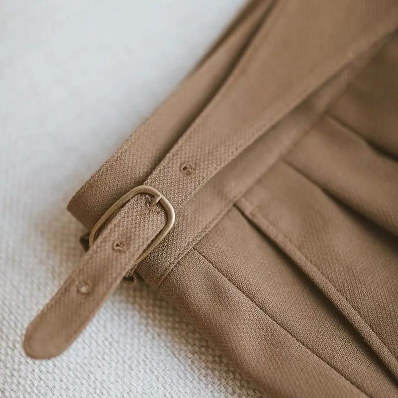 Autumn High Waist Suit Trousers for Men Business Casual Gentleman Straight Brown Pants Retro Drape Office Dress Pants Men 3