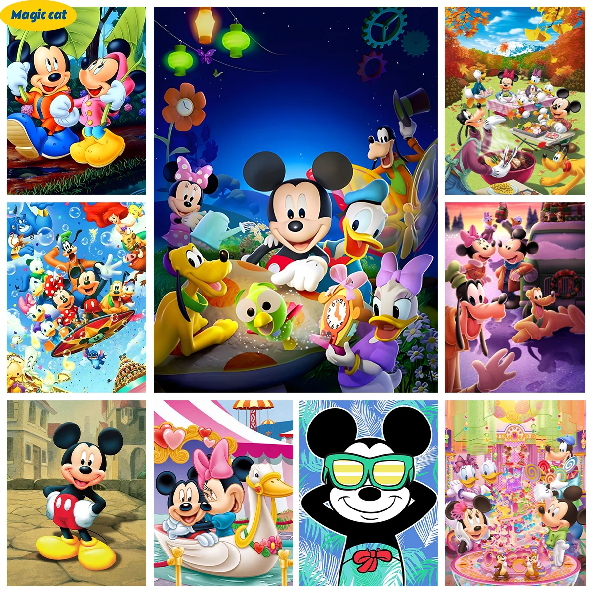 

Алмазная живопись «сделай сам» Disney, картина с квадратными/круглыми стразами, мультяшная 5D Вышивка Микки Маусом, ручная Бриллиантовая вышивка, домашний декор