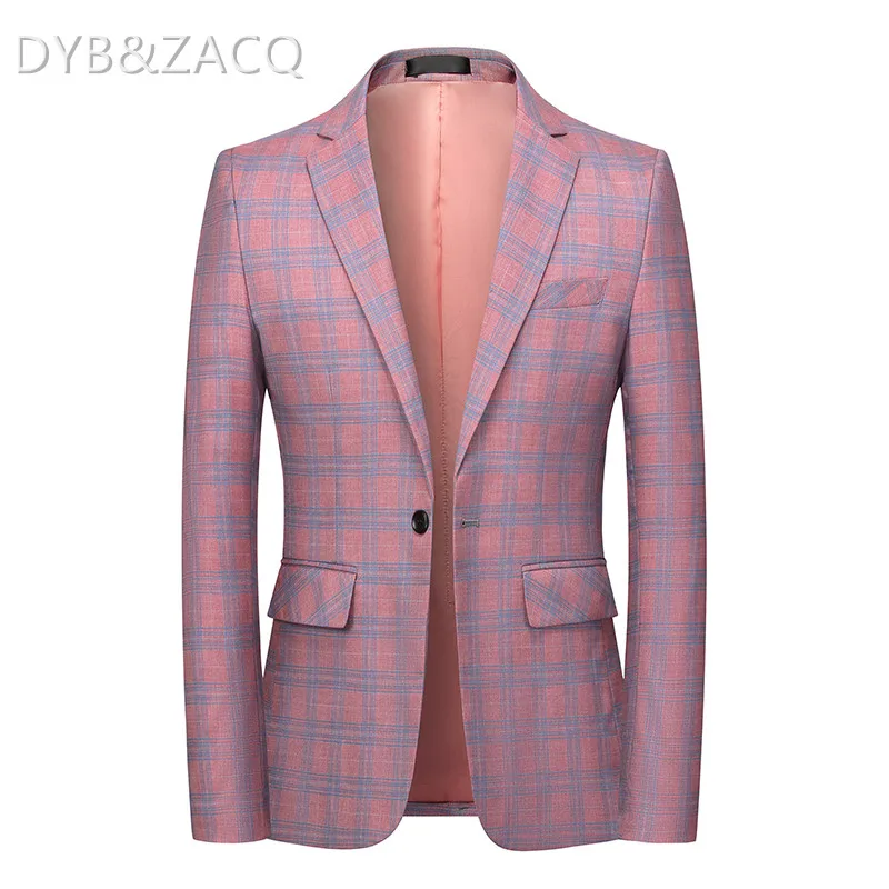 

DYB&ZACQ Brand Pink Beige Light Blue Plaid Blazer Men 6XL Casual Homens Blazers Costume Homme Mariage Formal Suit Jackets 6XL