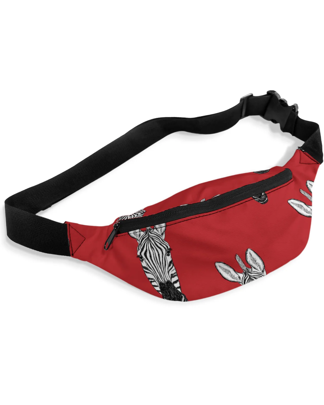 

Zebra Heads Red Background Waist Packs Shoulder Bag Unisex Messenger Bag Casual Fashion Fanny Pack for Women