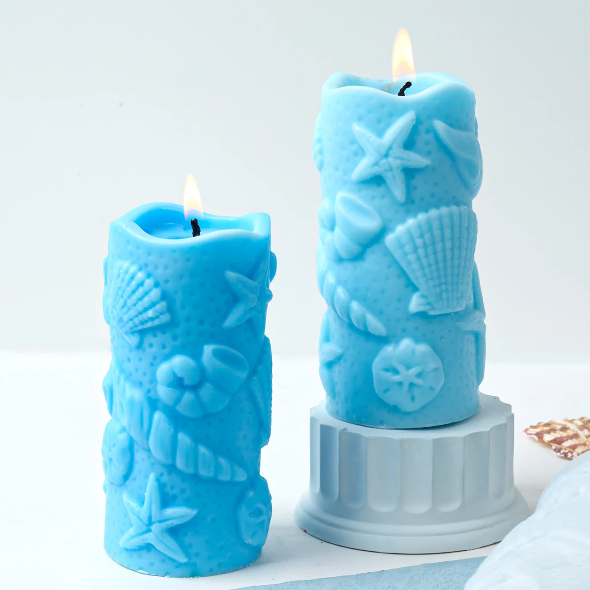 3D Cylinder Relief Silicone Candle Mold Marine Creature Shell Dinner Ornament Making Plaster Resin Molds Home Deco Handmade Gift