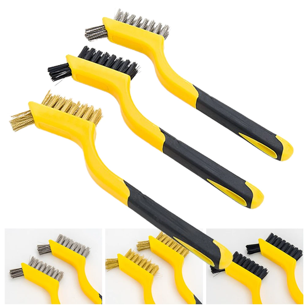 3pcs 7Inch Wire Brush Steel Brass Nylon Brush Cleaning Polishing Detail Metal Rust Scrubbing Polishing Burring Hand Tools