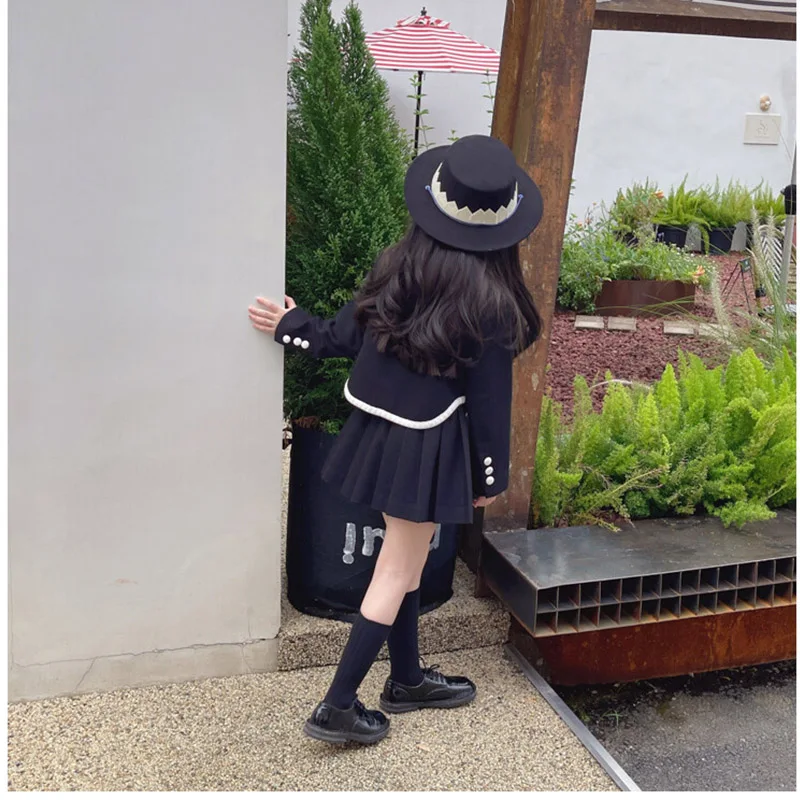 2pcs Girls Tweed Sets Kids Winter Autumn Long Sleeves Princess Top and Skirt Birthday Designed Uniform Luxury Party Cloth 1-10Ys