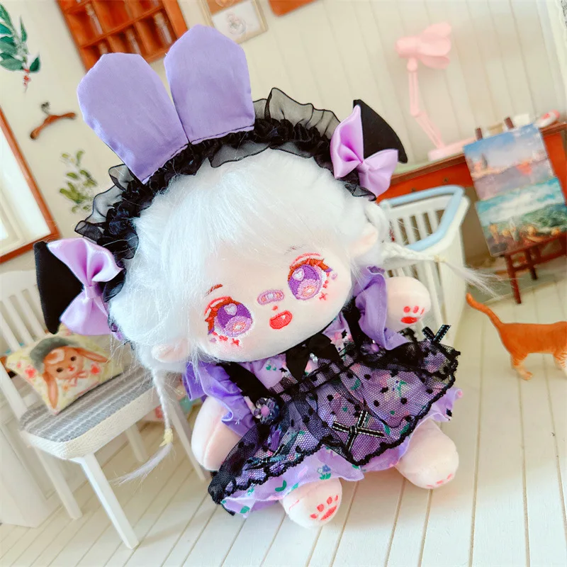 20cm Kawaii Soft Plush Doll Purple Gothic Style Dress 3Pcs Suit Stuffed Idol Girls Dolls with Clothes DIY Accessory Toys Gifts
