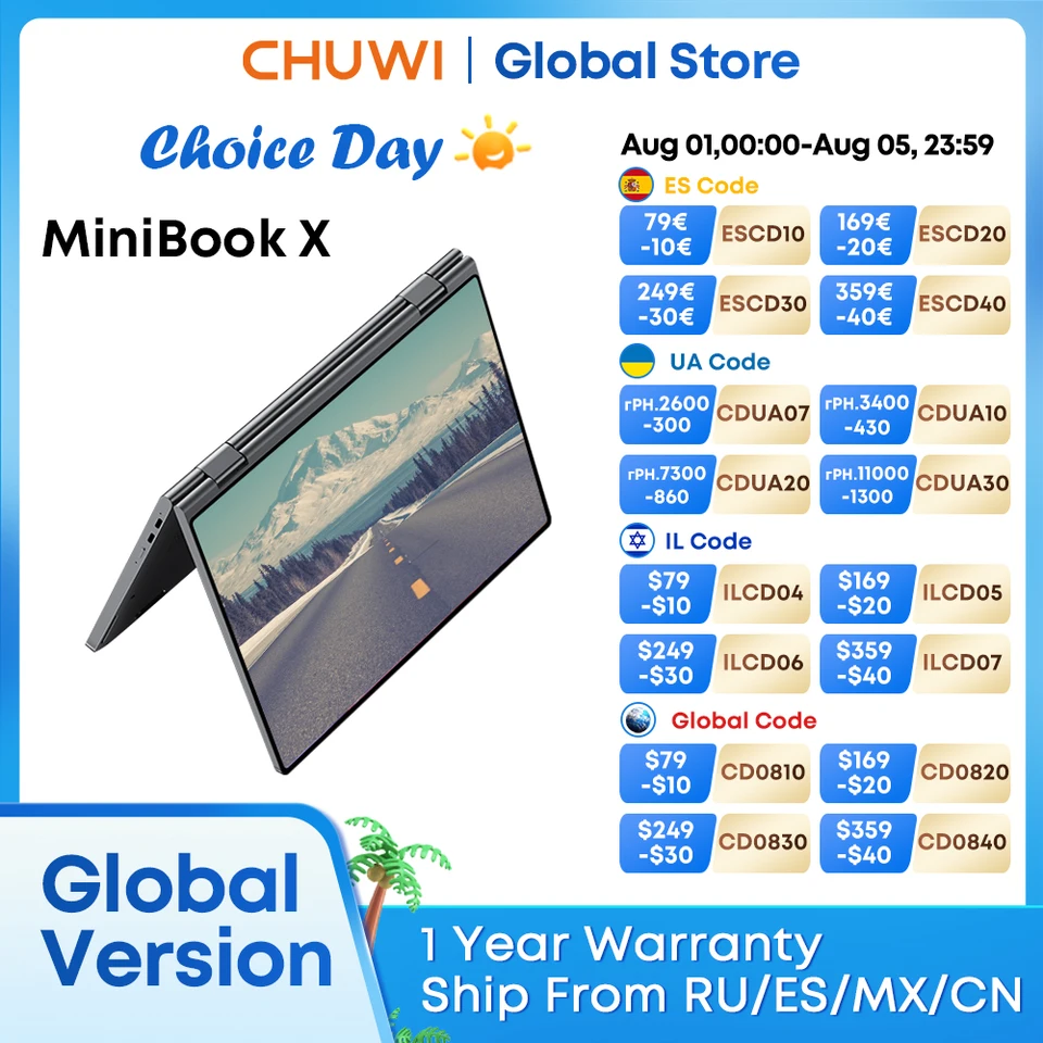 CHUWI MiniBook X Tablet portátil 2 en 1 Modo Yoga Intel N100 10,51