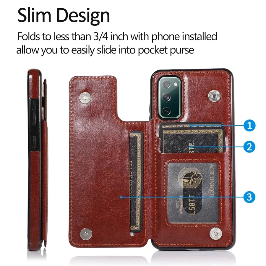 Elegant Double Button Flip PU Leather Wallet Case with Card Slots and Enhanced Protection