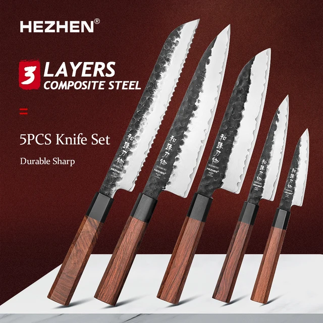 HEZHEN 1PC-5PC ชุดมีดครัว Chef Utility สแตนเลส 3 ชั้นเหล็กคอมโพสิต Santoku Nakiri อุปกรณ์ครัว 1 HEZHEN 1PC-5PC ชุดมีดครัว Chef Utility สแตนเลส 3 ชั้นเหล็กคอมโพสิต Santoku Nakiri อุปกรณ์ครัว 1