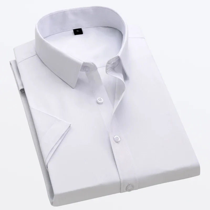 Men's Summer Short-sleeved Shirt Solid Color Ice Silk Thin Business Formal Casual Office No-iron Large Size 5XL dress shirts men casual shirts