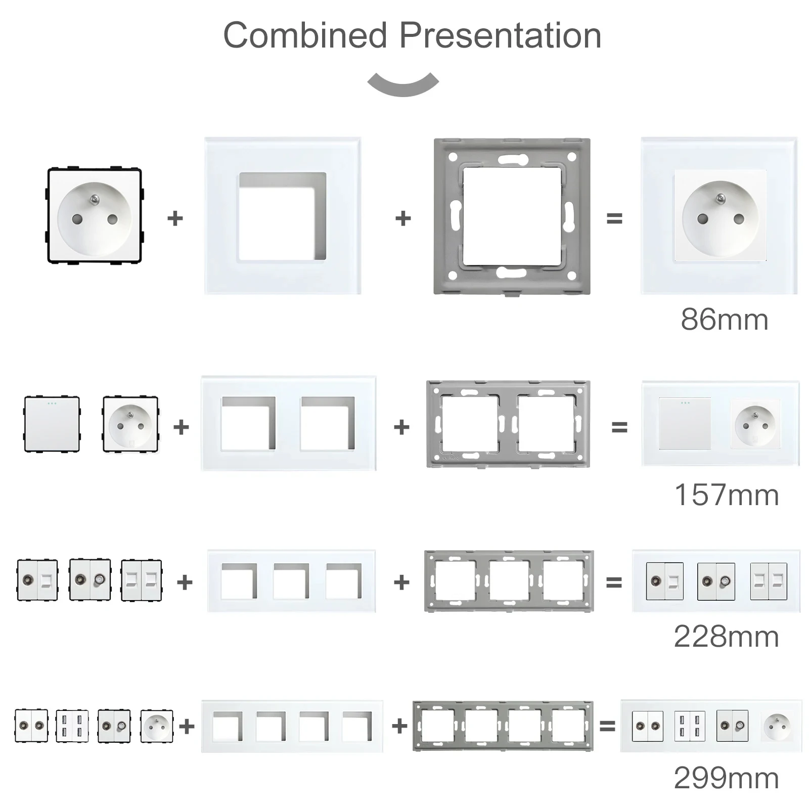 Wall socket parts BSEED French Socket Type-c USB Wall Socket Parts Light Switches Base Tempered Glass Frames DIY Parts Free Combination