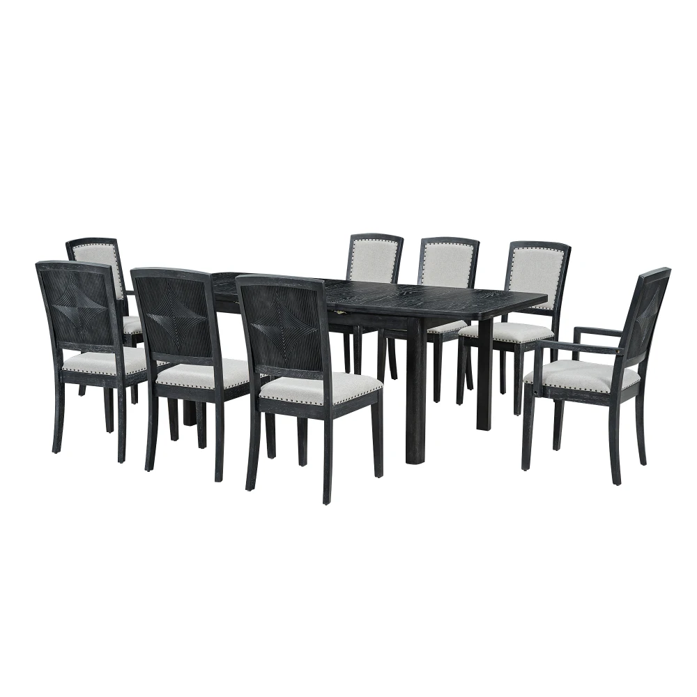 YQXH Rustic Extendable 84inch Dining Table Set with 24inch Removable Leaf , 6 Upholstered Armless Dining Chairs
