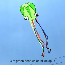 Giant Orange 3D Octopus Kite - Fun DIY Toy for Children and Outdoor Games (Green - 100m Kite Line)