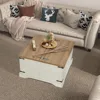 Farmhouse Coffee Table with Hinged Lift Top and Large Hidden Storage Compartment, Rustic Square Wood Central Table for 6