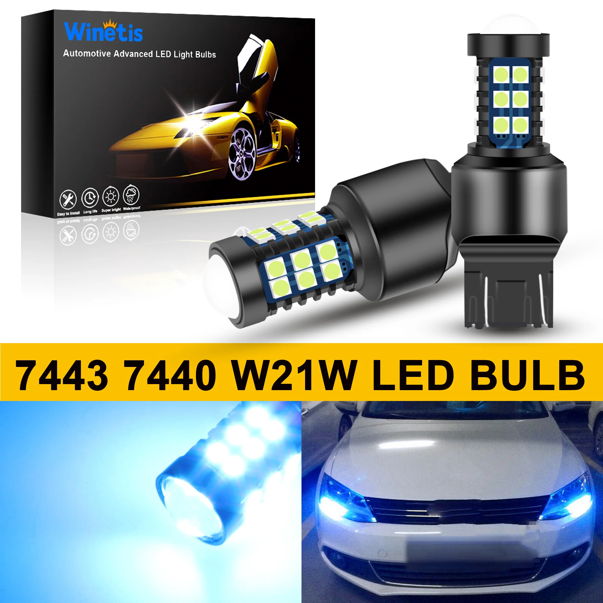 

Winetis 2X Super Bright 7443 7440 T20 LED Bulbs with Projector Replacement for Reverse Daytime Running Light DRL 8000K Ice Blue