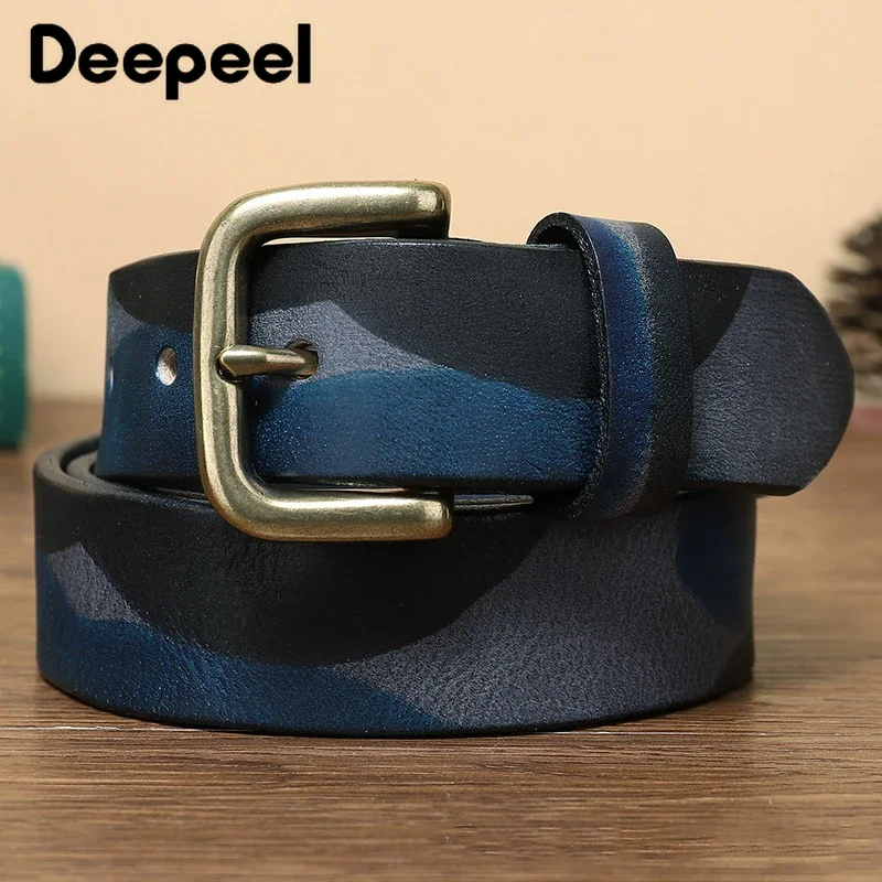 105-125cm Camouflage Pure Cowhide Men's Belt Copper Pin Buckle