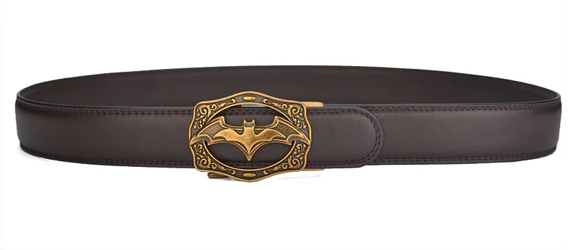Übergrößen 100 - 140 150 160 170cm Vintage Bat Alloy Automatikschnallen-Gürtel für Herren Echtes Leder Braun Schwarz Taillengürtel – Detail 12