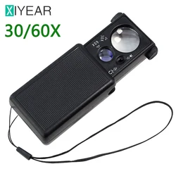 Jewelry Loupe Magnifier With UV LED Light 30X 60X Multi-Power Small Portable Loupe Magnifier For Diamonds Gems Coins Stamps