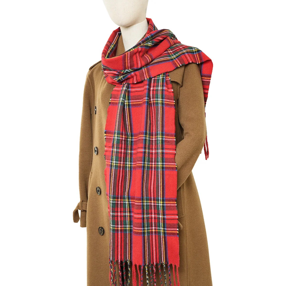 A cashmere plaid scarf with soft and warm texture, classic winter red and green plaid unisex scarf shawl 5