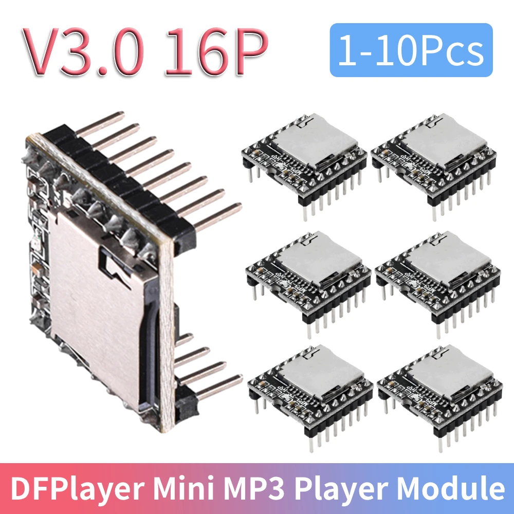 1-10개 DFPlayer 미니 MP3 플레이어 모듈 V3.0 16P TF 카드 U 디스크 DF 플레이어 모듈 플레이어 오디오 모듈 디코드 보드 (아두이노용)