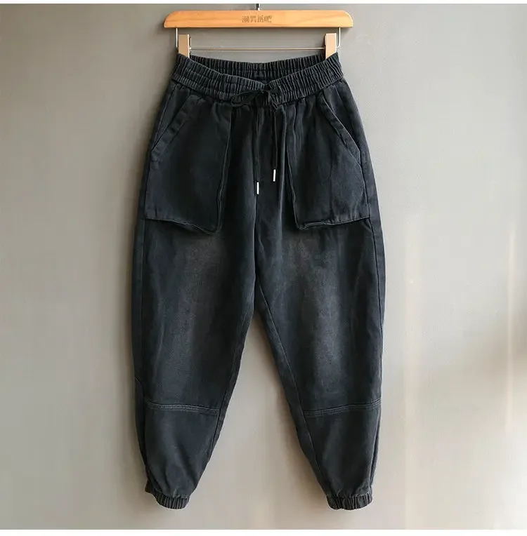 Description Picture 2 of itemIdopy Men`s Hip Hop Harem Pants Drawstring Elastic Waist Denim Tapered Joggers Jogging Pants For Male