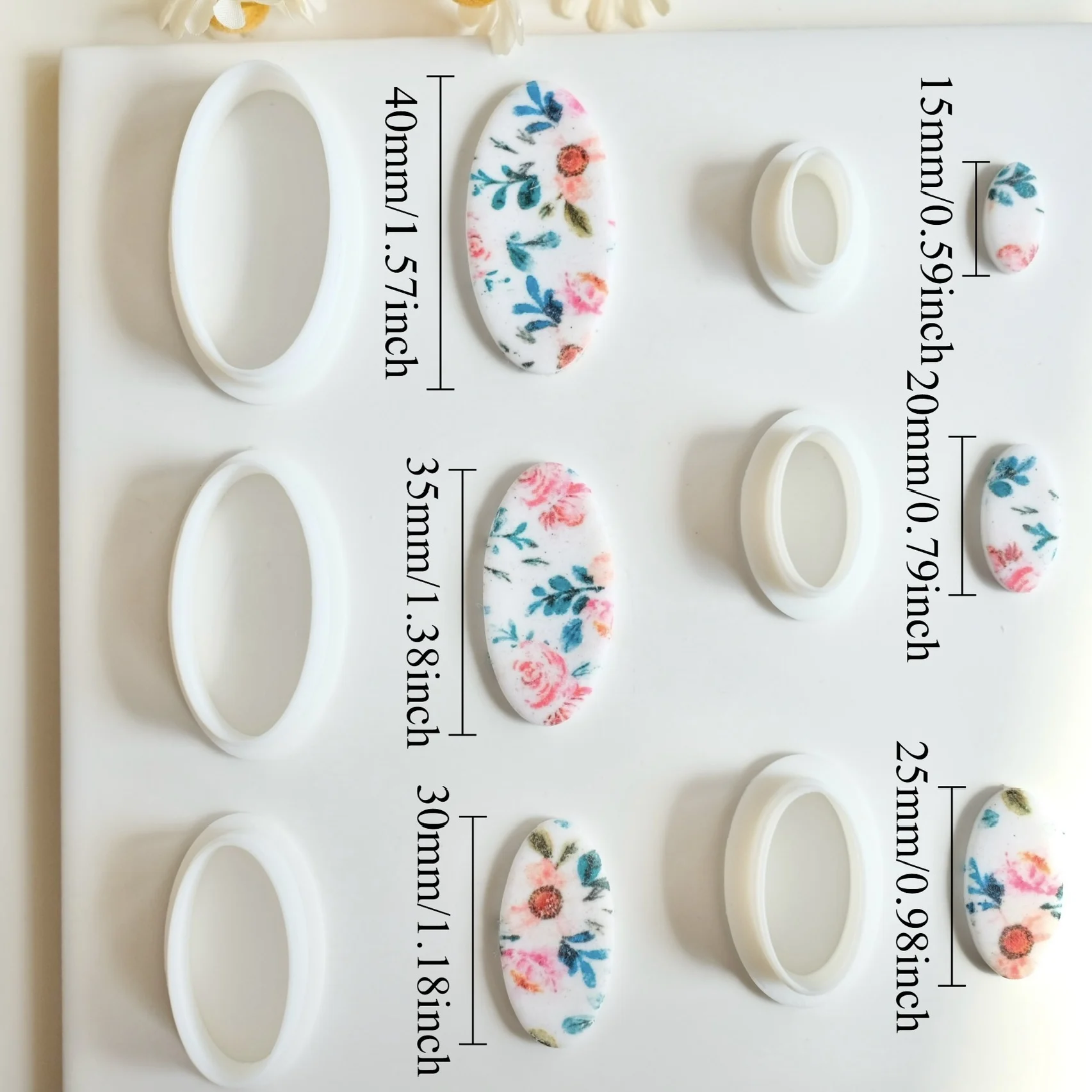 6 יחידות מלבניות עם פינות מעוגלות חותכי חימר פולימר, חותכי חימר בצורת אובל ארוכים ליצירת תכשיטים בעצמך