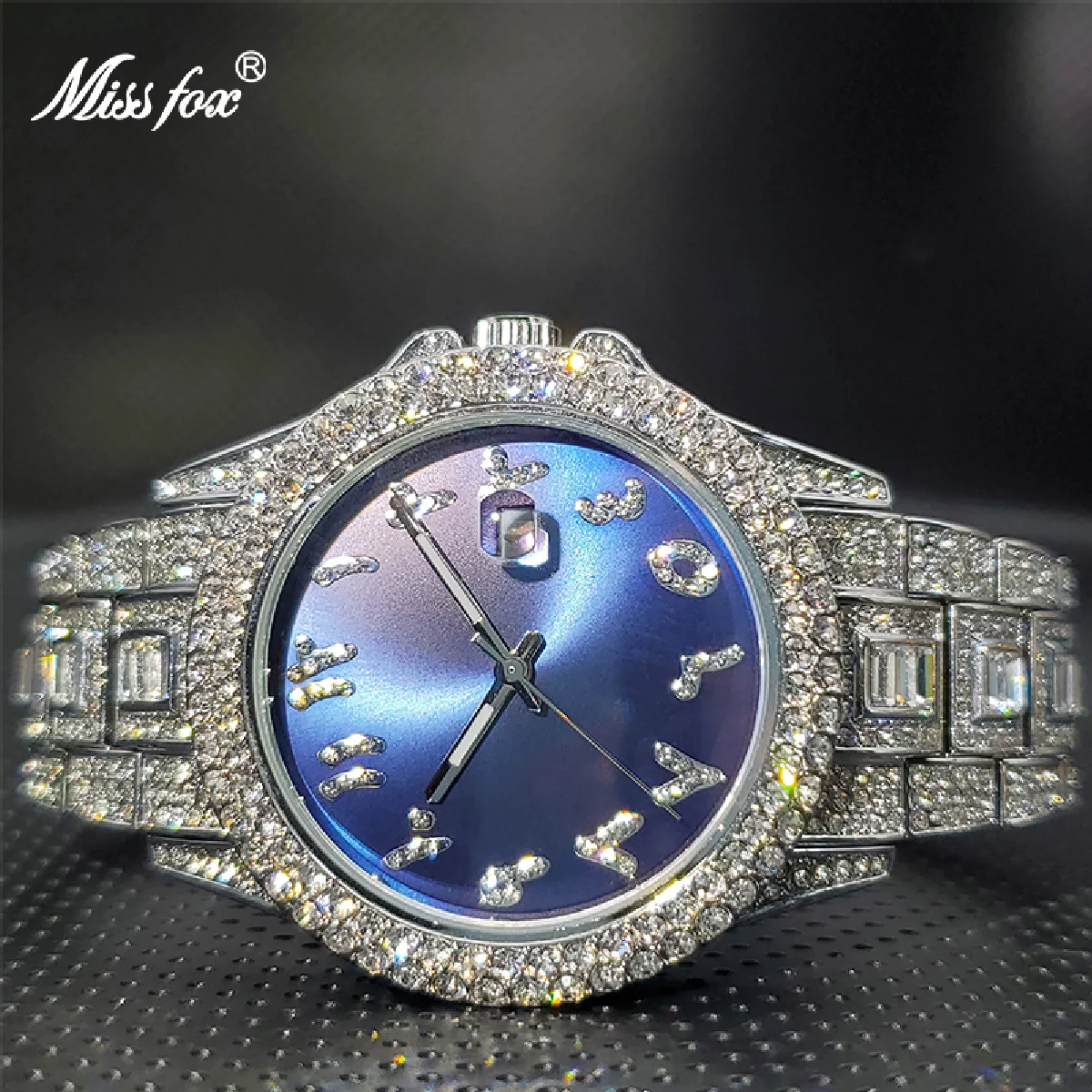 

New Relojes Para Hombre Marca de Lujo Iced Out Watch for Man Luxury Accessories Moissanite Bracelet Blue Red Black Watches 2021