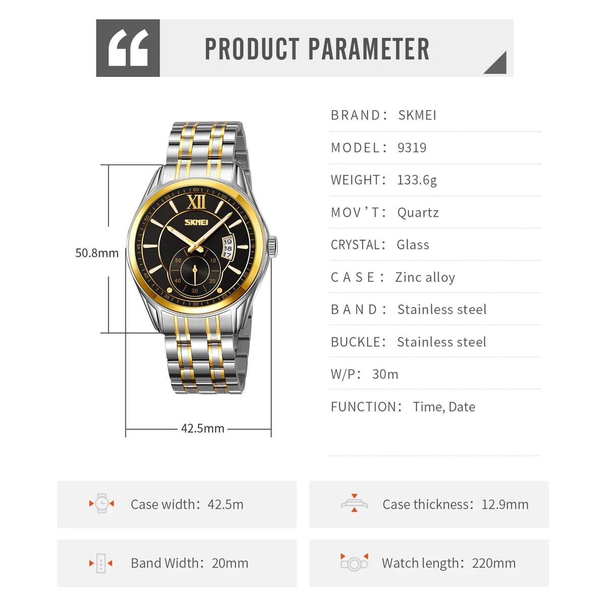 SKMEI Luxury Fashion All Steel Quartz Wristwatch For Men Waterproof Date Luminous Hands Sport Men's Watches Business Male Clock